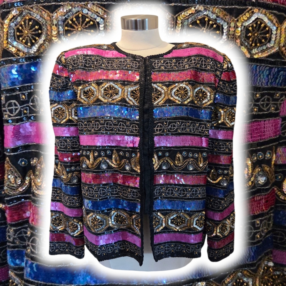 Laurence Kazar Multicolor Sequin Blazer